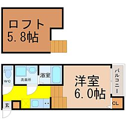 ユースター川名 2階1SKの間取り