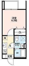 アズベル外新町 1Kの間取図画像