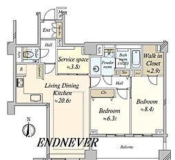 パークコート高輪ヒルトップレジデンス 2SLDKの間取図画像