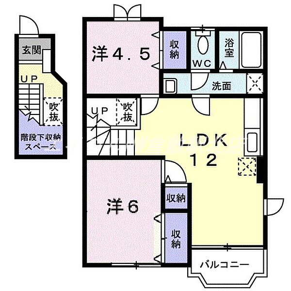 岡山県倉敷市上東(賃貸アパート2LDK・2階・58.53㎡)の写真 その2