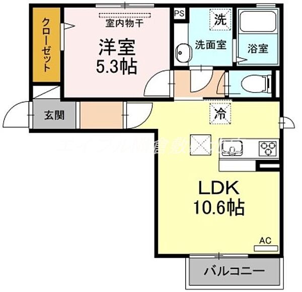 岡山県倉敷市福島(賃貸アパート1LDK・1階・40.40㎡)の写真 その2
