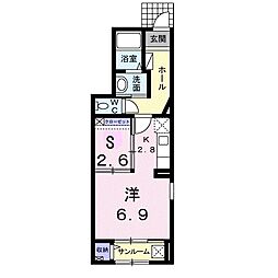 アルカンシェル宰府 1階ワンルームの間取り