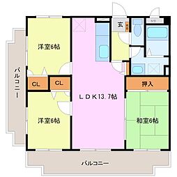 アネックスけやき通り 4階3LDKの間取り