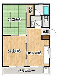 シャトレ太宰府I 202 2階2DKの間取り