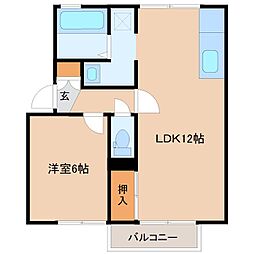 ルミエールヒルズ 2階1LDKの間取り