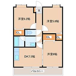 ラビナコート21 3DKの間取図画像