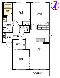 シャトーグレイスB 3LDKの間取図画像