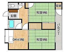 レジデンス街道 2DKの間取図画像