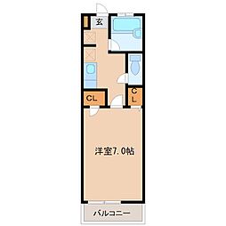 パルメゾン二日市 1Kの間取図画像