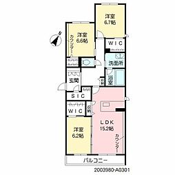 ヴィル・モンタント 3LDKの間取図画像
