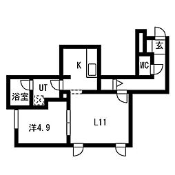 La Kasa Yumachi1321 1LDKの間取図画像