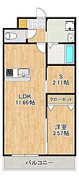ライフフィールド二日市南 1SLDKの間取図画像