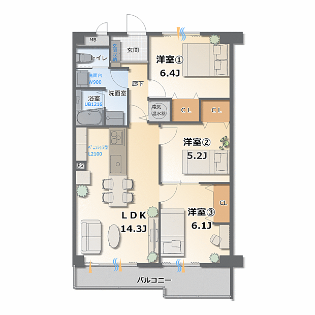 平針西住宅1号棟×5月中のお問い合わせでオーダーリノベ可能(3LDK) 1階の間取り