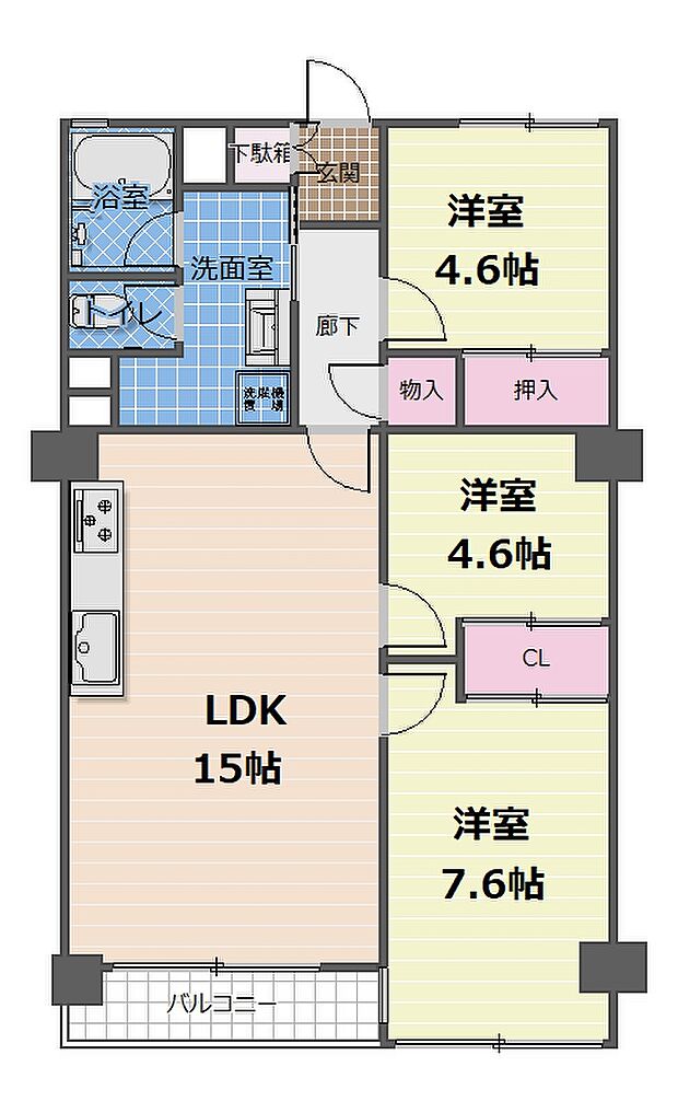 上社北住宅１号棟(3LDK) 7階の間取り