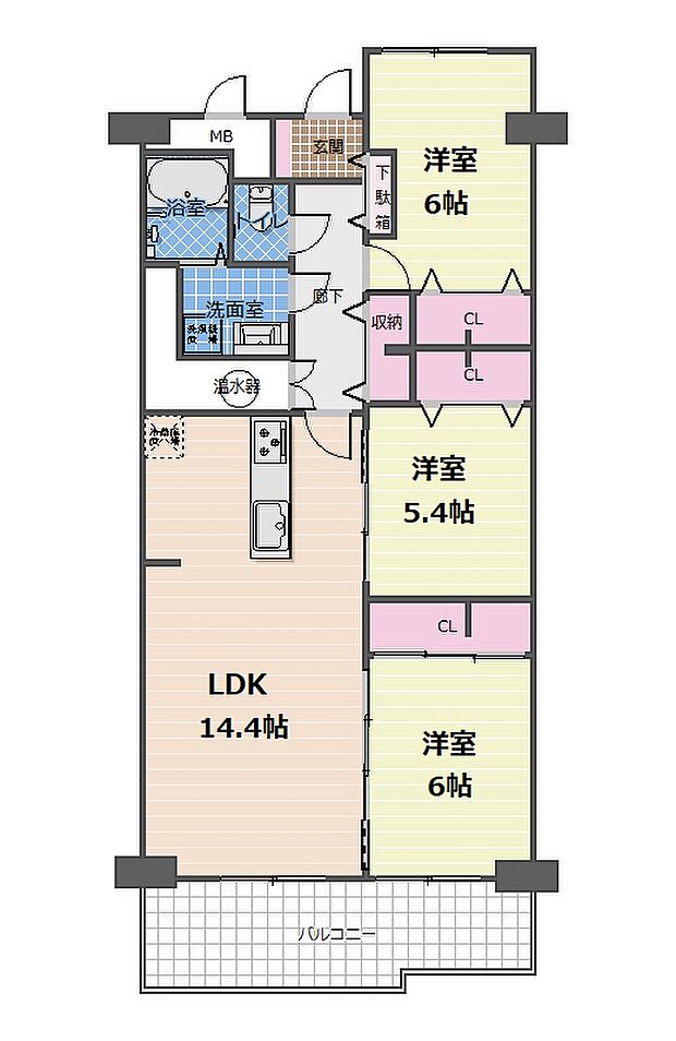 矢田川パークハウスＡ棟(3LDK) 2階の間取り