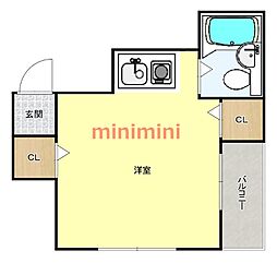 レインボーハイム ワンルームの間取図画像