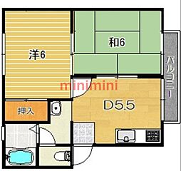 サンモリックA棟 2DKの間取図画像