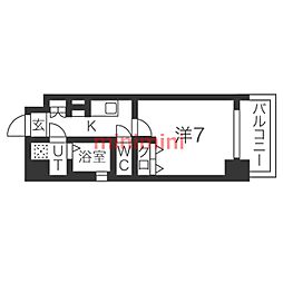 シャルマンパレ淡路 1Kの間取図画像