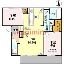 D-residence高槻市下田部A 2LDKの間取図画像