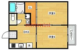 田村ハイツ1 2DKの間取図画像