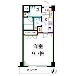 サンライズ国立 3階1Kの間取り