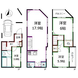 JR中央本線 武蔵境駅 徒歩5分の賃貸一戸建て 3LDKの間取り
