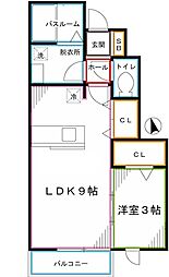 クレール国分寺 1階1LDKの間取り