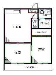 グレースユギ 3階2LDKの間取り