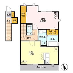 JR中央本線 武蔵小金井駅 徒歩8分の賃貸アパート 2階1LDKの間取り
