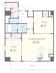 エルデ国立 6階2LDKの間取り