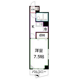 K’s SQUARE 6階1Kの間取り