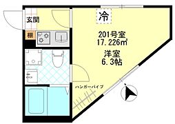 JR中央本線 武蔵小金井駅 徒歩12分の賃貸アパート 2階1Kの間取り