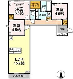 JR中央本線 武蔵小金井駅 徒歩15分の賃貸アパート 1階3LDKの間取り