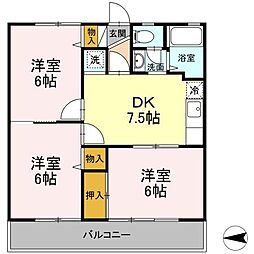 ユニフローラ 2階3DKの間取り