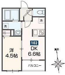 西武国分寺線 鷹の台駅 徒歩8分の賃貸アパート 1階1DKの間取り