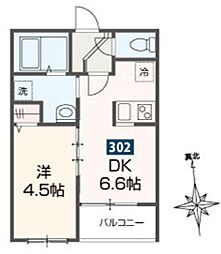 MELDIA鷹の台 3階1DKの間取り