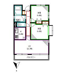 LANAI GRACE KUNITACHI 1階2LDKの間取り