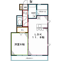 サンク　モンタニアB棟 1階1LDKの間取り