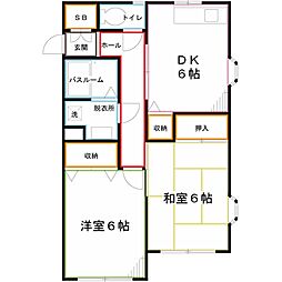 サニーシャトレー 2階2DKの間取り