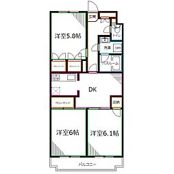 プライムアーバン武蔵小金井 3DKの間取図画像
