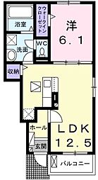 グランドソレイユI 1LDKの間取図画像