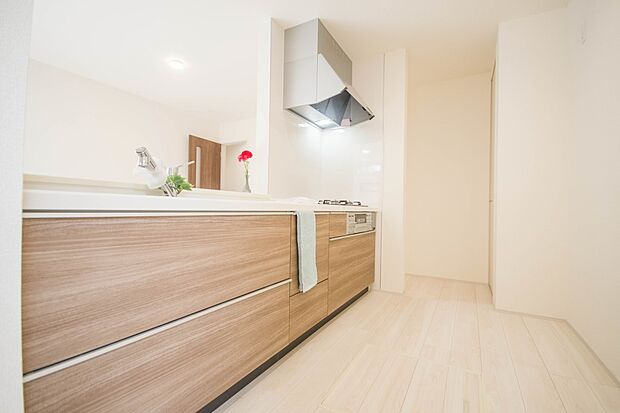 三口コンロで料理の幅を拡げてくれる使いやすいシステムキッチンを採用。洗い場も大きいので野菜や食器を洗ったりする際にも捗り、奥様の強い味方となってくれるはずです。