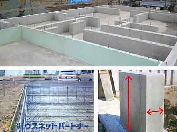 べた基礎は立ち上がりと底面全体が一体の鉄筋コンクリート造。  
