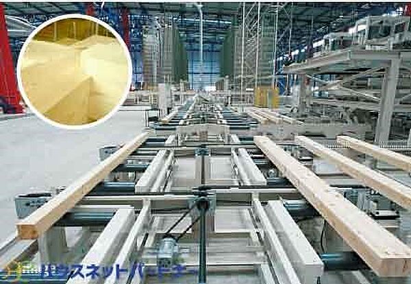 現場での施工前に工場などで原材料に切断・加工を施す「プレカットシステム」を採用。