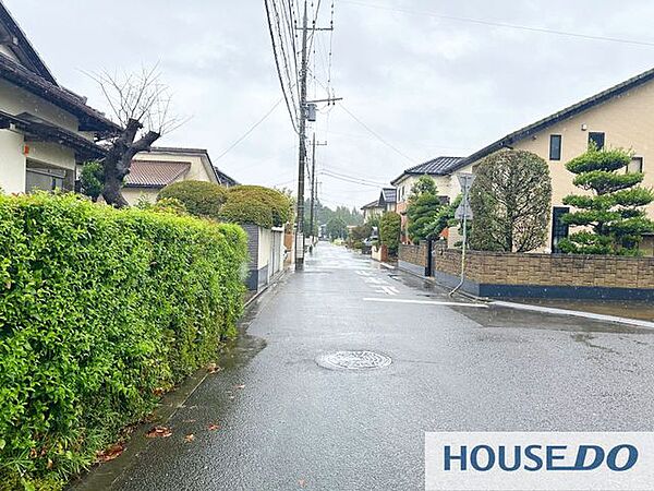 生垣が並ぶ前面道路の様子です。