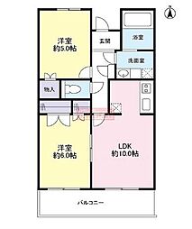 リオンドール 1階2LDKの間取り