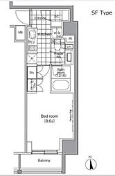 パークハビオ門前仲町 7階1Kの間取り