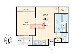 メディボヌール 2階1LDKの間取り