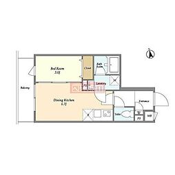 グローベルザ・クレス押上 1DKの間取図画像