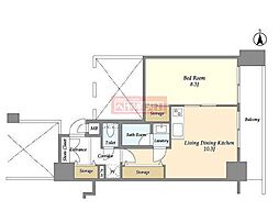 ラフィーネデュオ 1DKの間取図画像